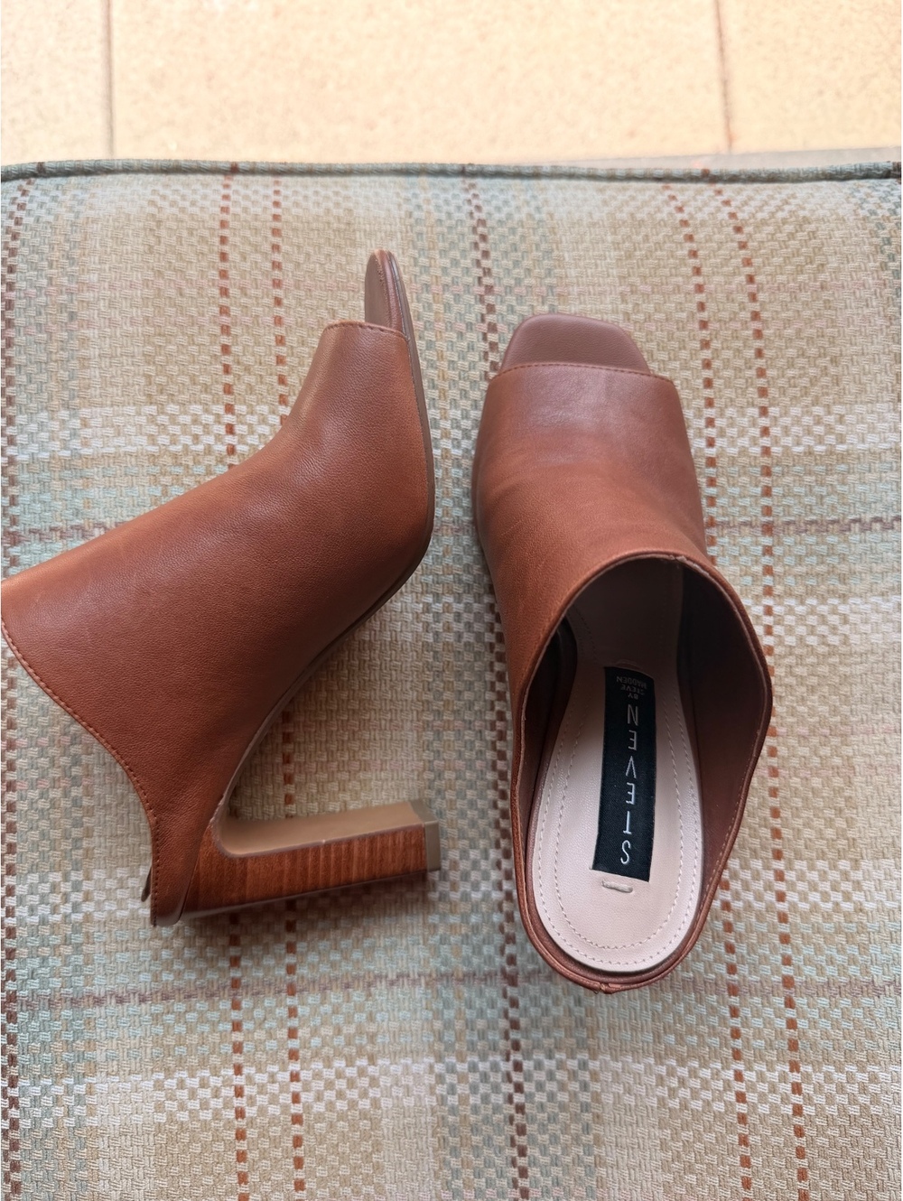 Steven by Steve Madden Brown Leather Open Toe Mule Heels Size 7